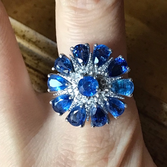 Natural Blue Kyanite Sterling Silver Cocktail Ring - Picture 1 of 9